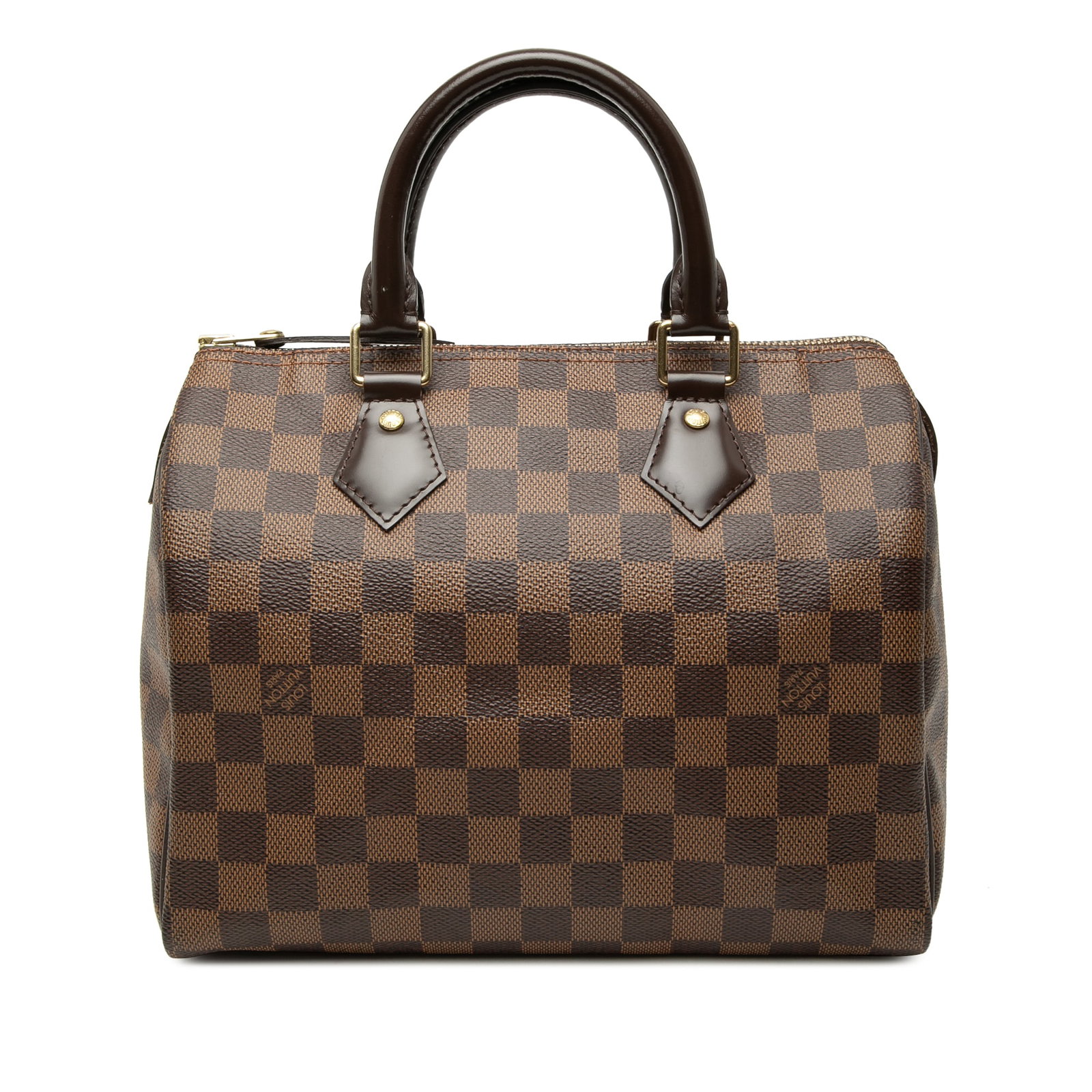 Louis Vuitton Speedy 25 Damier Ebene Brown Handbag: Louis Vuitton Speedy 25 Damier Ebene Brown Handbag Louis Vuitton Speedy 25 in Damier Ebene canvas with rolled leather handles, a top zip closure, and an interior pocket. Made in France, this brown han