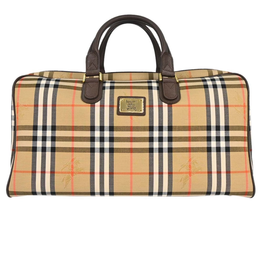 Burberrys House Check Beige Canvas Leather Top Handle Bag: Burberrys House Check Beige Canvas Leather Top Handle Bag Burberrys House Check duffle handbag in beige with a canvas and leather exterior. This women's top handle bag features a medium-size silhouett
