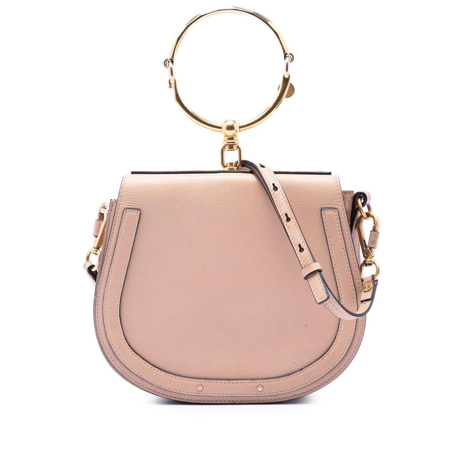 Chloe Nile Bracelet Medium Pink Leather Satchel Bag: Chloe Nile Bracelet Medium Pink Leather Satchel Bag Chloe Medium Nile Bracelet Satchel in pink leather with the signature bracelet-style metal hoop handle and a flat leather strap. The bag features a 