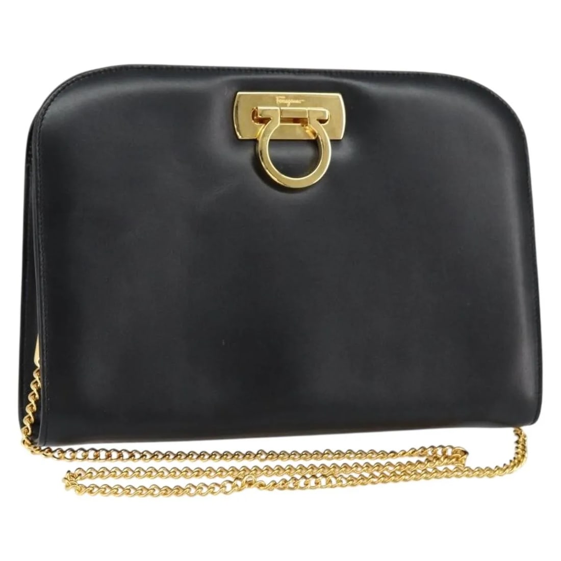 Salvatore Ferragamo Vintage Gancini Chain Shoulder Bag Black Leather: Salvatore Ferragamo Vintage Gancini Chain Shoulder Bag Black Leather This pre-owned Salvatore Ferragamo Vintage Gancini chain shoulder bag is crafted from black leather and features a chain shoulder s