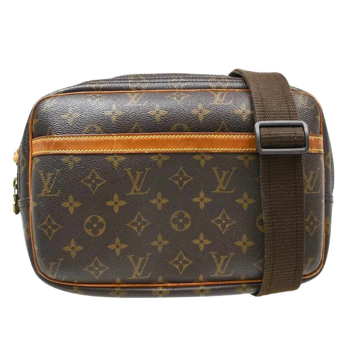 Louis Vuitton Reporter Unisex Brown Monogram Canvas Bag: Louis Vuitton Reporter Unisex Brown Monogram Canvas Bag Louis Vuitton Reporter in brown monogram canvas. This unisex bag is presented in fair condition with visible wear, including scuffs, suntan, scr