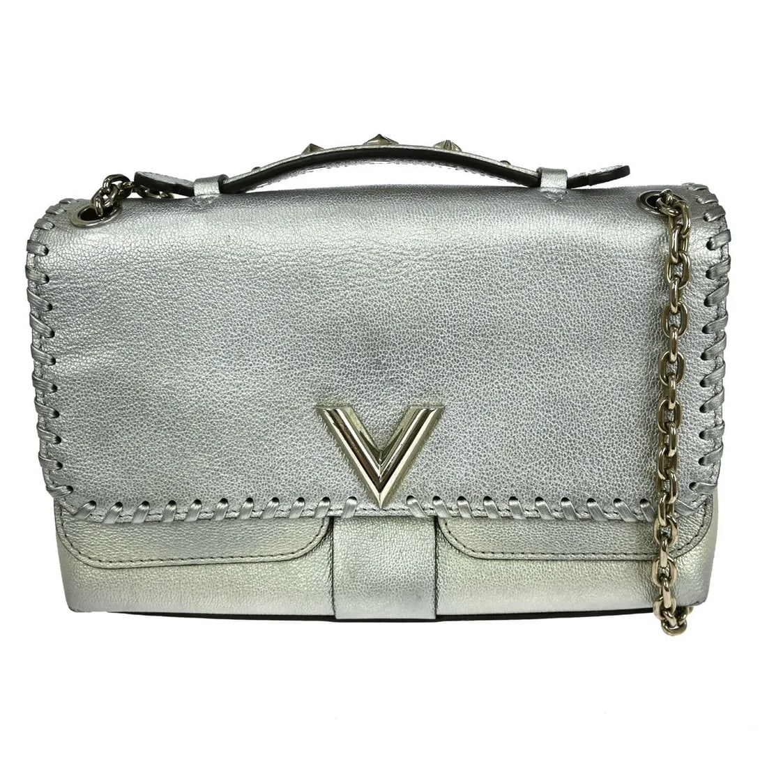 Louis Vuitton Very Chain Leather Shoulder Bag Silver: Louis Vuitton Very Chain Leather Shoulder Bag Silver Louis Vuitton Very Chain handbag in silver leather. This piece is in good condition with visible wear, including scratches, discoloration, and dirt
