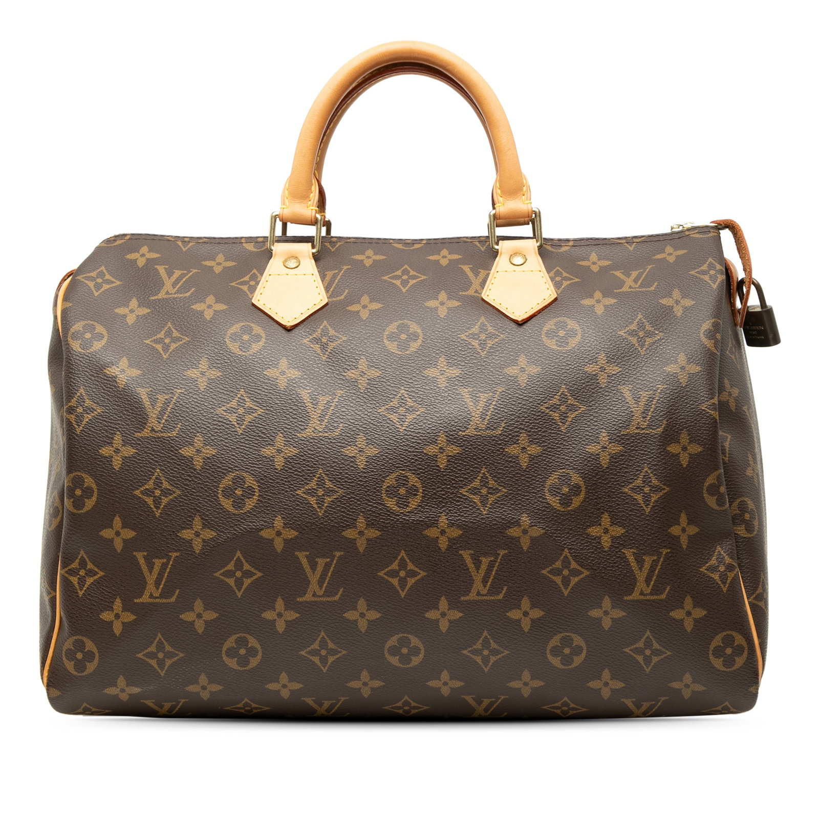 Louis Vuitton Speedy 35 Monogram Canvas Handbag: Louis Vuitton Speedy 35 Monogram Canvas Handbag Louis Vuitton Monogram Speedy 35 handbag with a monogram canvas body, rolled leather handles, top zip closure, and an interior slip pocket. Made in Fran