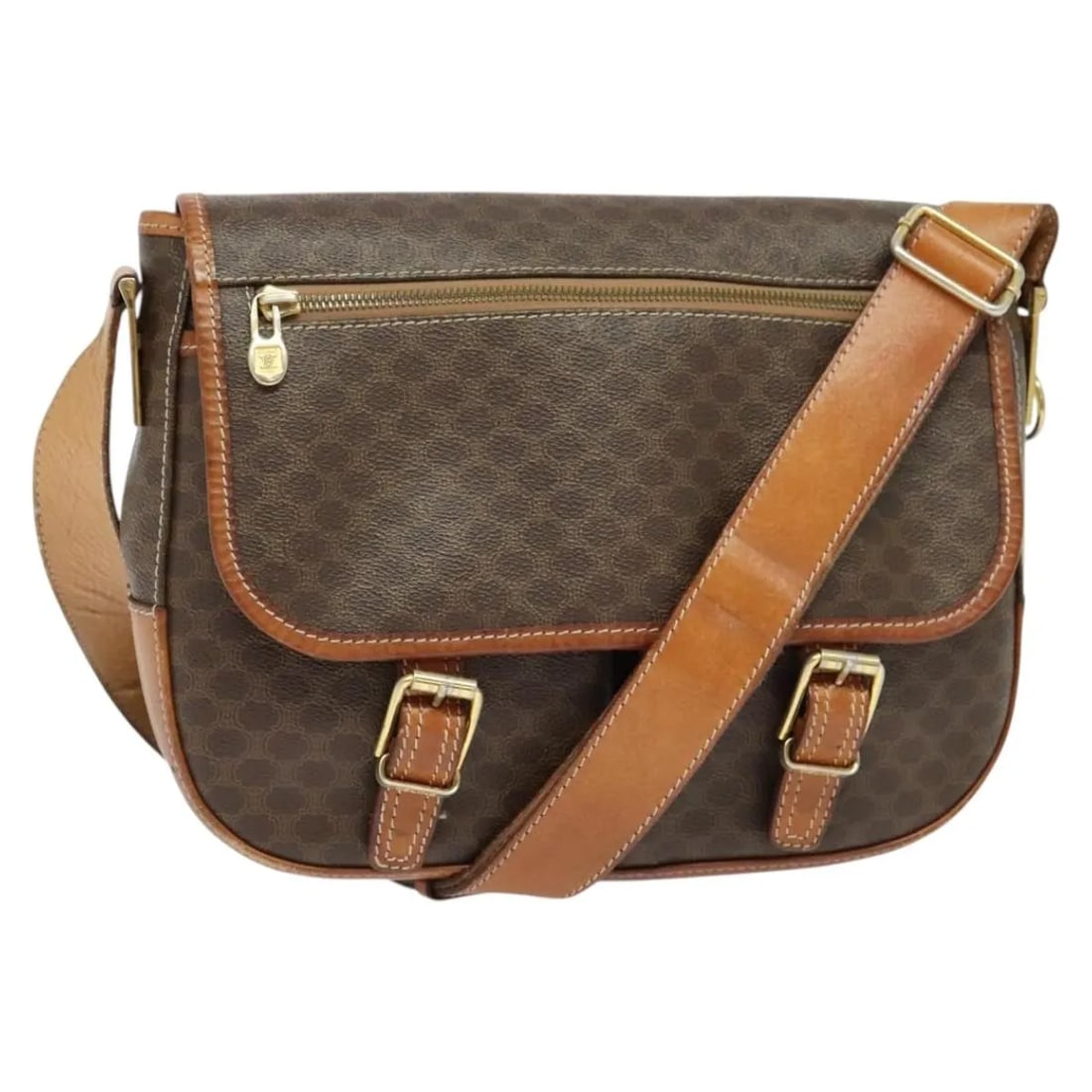 Celine Vintage Macadam Shoulder Bag Brown Canvas Leather: Celine Vintage Macadam Shoulder Bag Brown Canvas Leather This Celine Vintage Macadam Shoulder Bag features a classic brown canvas design complemented by leather accents. The bag is unisex and crafted 