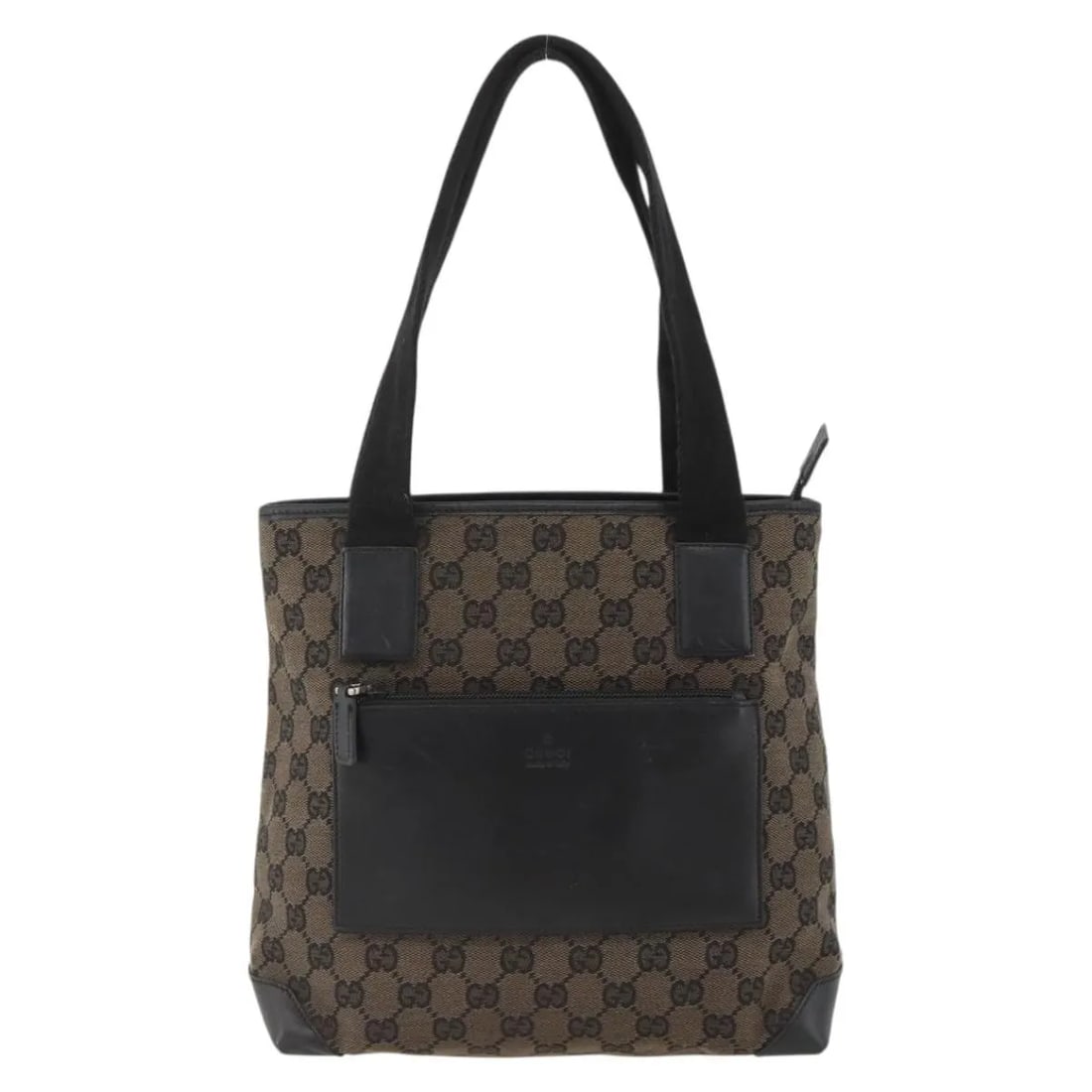 Gucci Vintage Front Pocket Tote Bag Black Canvas Leather Trim: Gucci Vintage Front Pocket Tote Bag Black Canvas Leather Trim Vintage Gucci Front Pocket Tote in black canvas with leather trim. This tote shows honest vintage wear consistent with good condition, inc