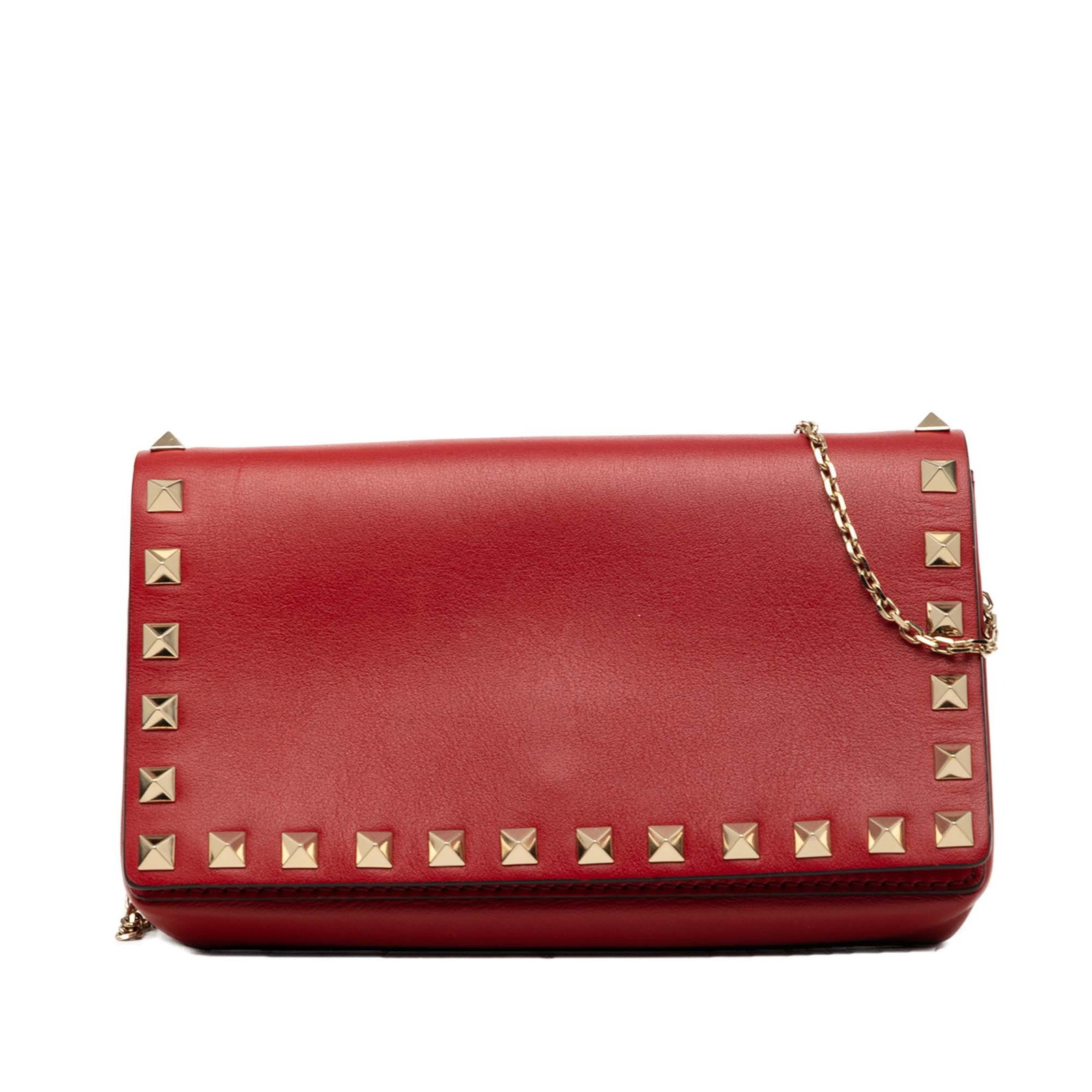 Valentino Rockstud Leather Crossbody Bag with Chain Strap Red (1 of 8)