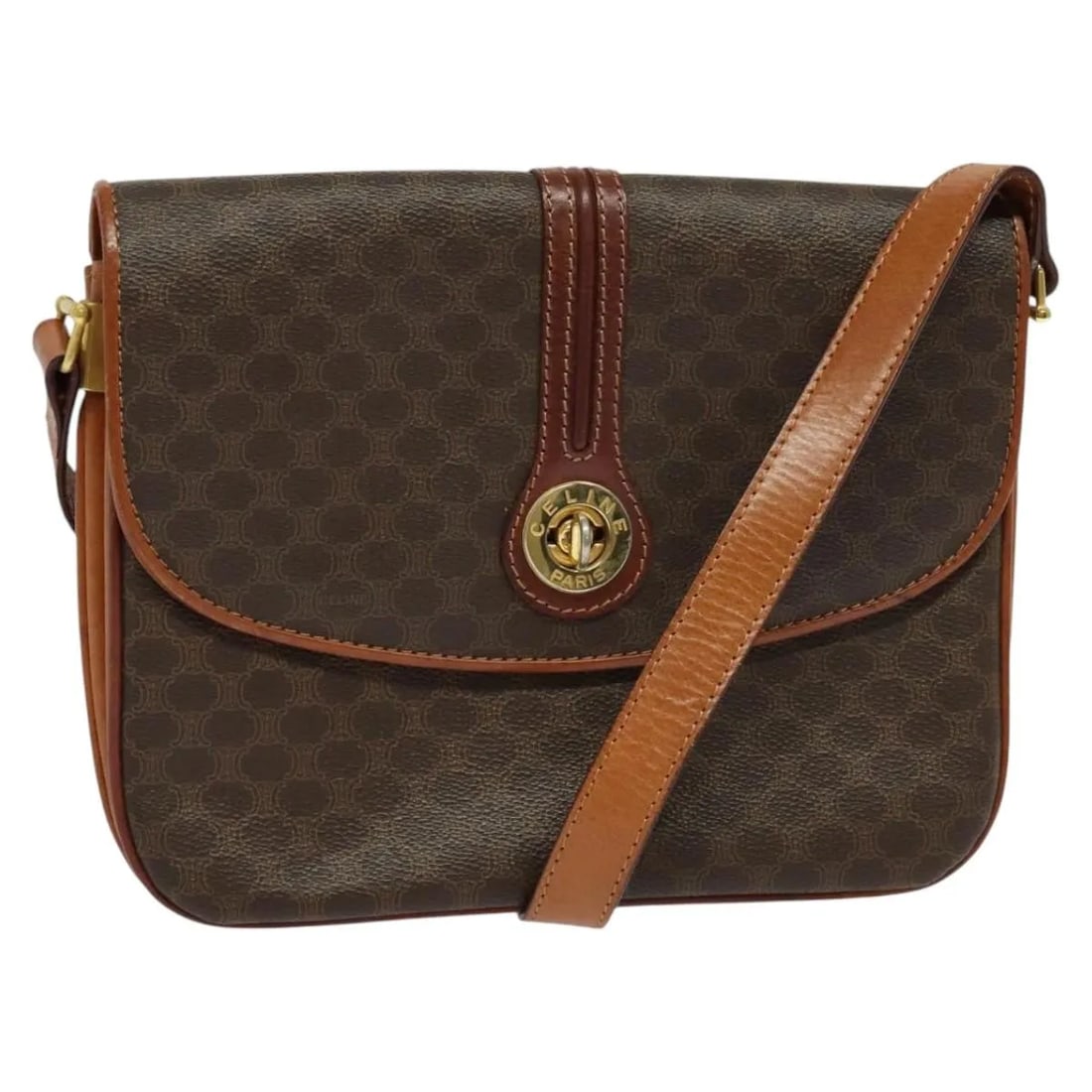 Celine Vintage Macadam Shoulder Bag Brown Canvas Leather Italy: Celine Vintage Macadam Shoulder Bag Brown Canvas Leather Italy This Celine Vintage Macadam Shoulder Bag features a classic brown canvas exterior with leather trim. Designed for unisex use, it offers