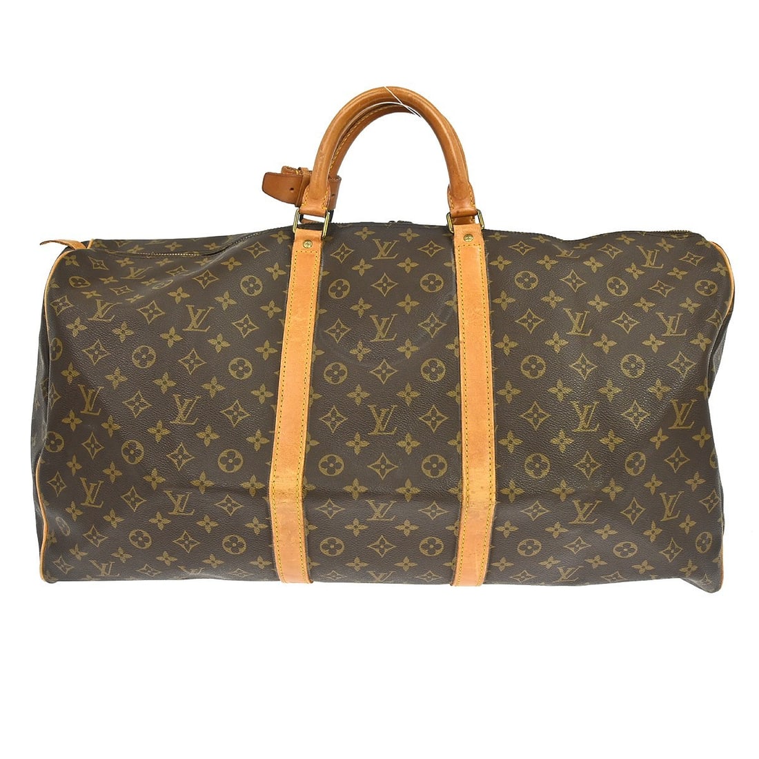 Louis Vuitton Keepall 60 Monogram Duffle Bag M41422 Vintage: Louis Vuitton Keepall 60 Monogram Duffle Bag M41422 Vintage Vintage Louis Vuitton Keepall 60 travel handbag in brown Monogram canvas with leather trim and double handles. This extra large