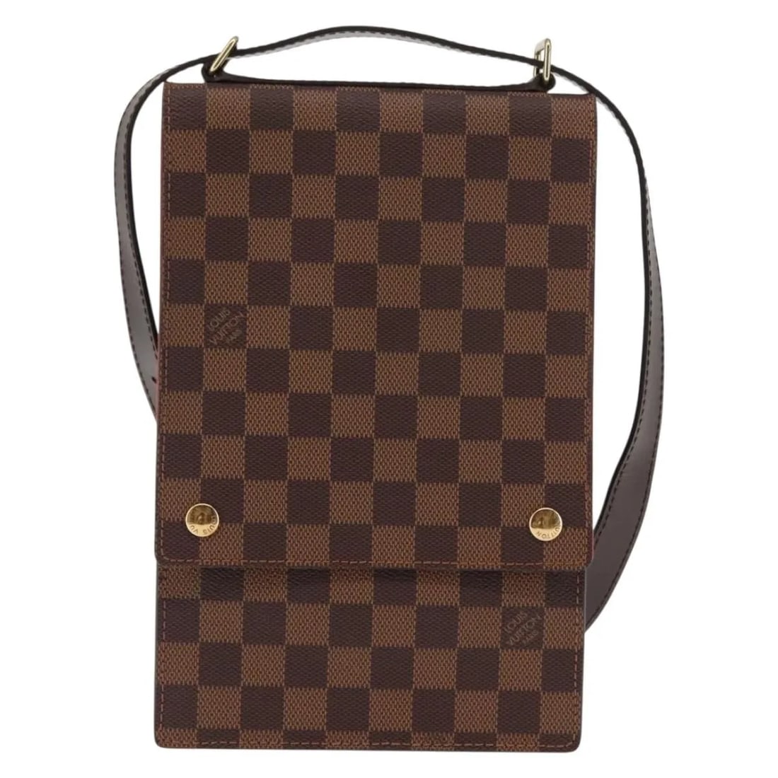 Portobello Messenger Brown Canvas Shoulder Bag by Louis Vuitton: Portobello Messenger Brown Canvas Shoulder Bag by Louis Vuitton The Louis Vuitton Portobello Messenger in Damier canvas is a unisex messenger bag in brown. Crafted in France, it features a practical d