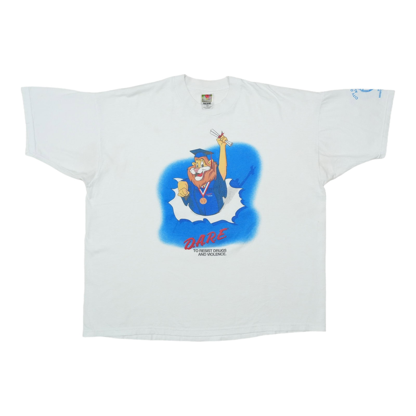 Vintage 1990s DARE Lion Graduate White Cotton T Shirt XXL (1 of 8)