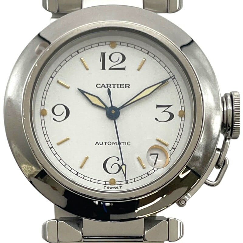 Cartier Pasha C White Stainless Steel Automatic Unisex Watch: Cartier Pasha C White Stainless Steel Automatic Unisex Watch This Cartier Pasha C W31015M7 is a pre-owned unisex wristwatch featuring a white dial and a stainless steel case. The watch operates with a