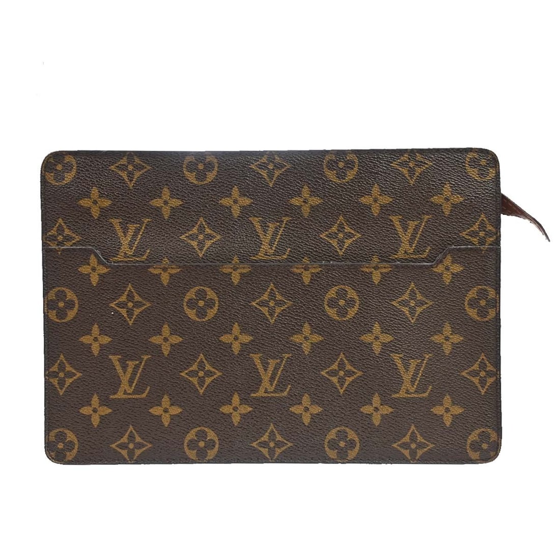 Louis Vuitton Pochette Homme Monogram Canvas Clutch M51795: Louis Vuitton Pochette Homme Monogram Canvas Clutch M51795 Vintage Louis Vuitton Pochette Homme clutch bag in brown Monogram canvas with leather trim and a zip closure. This rectangular small bag feat