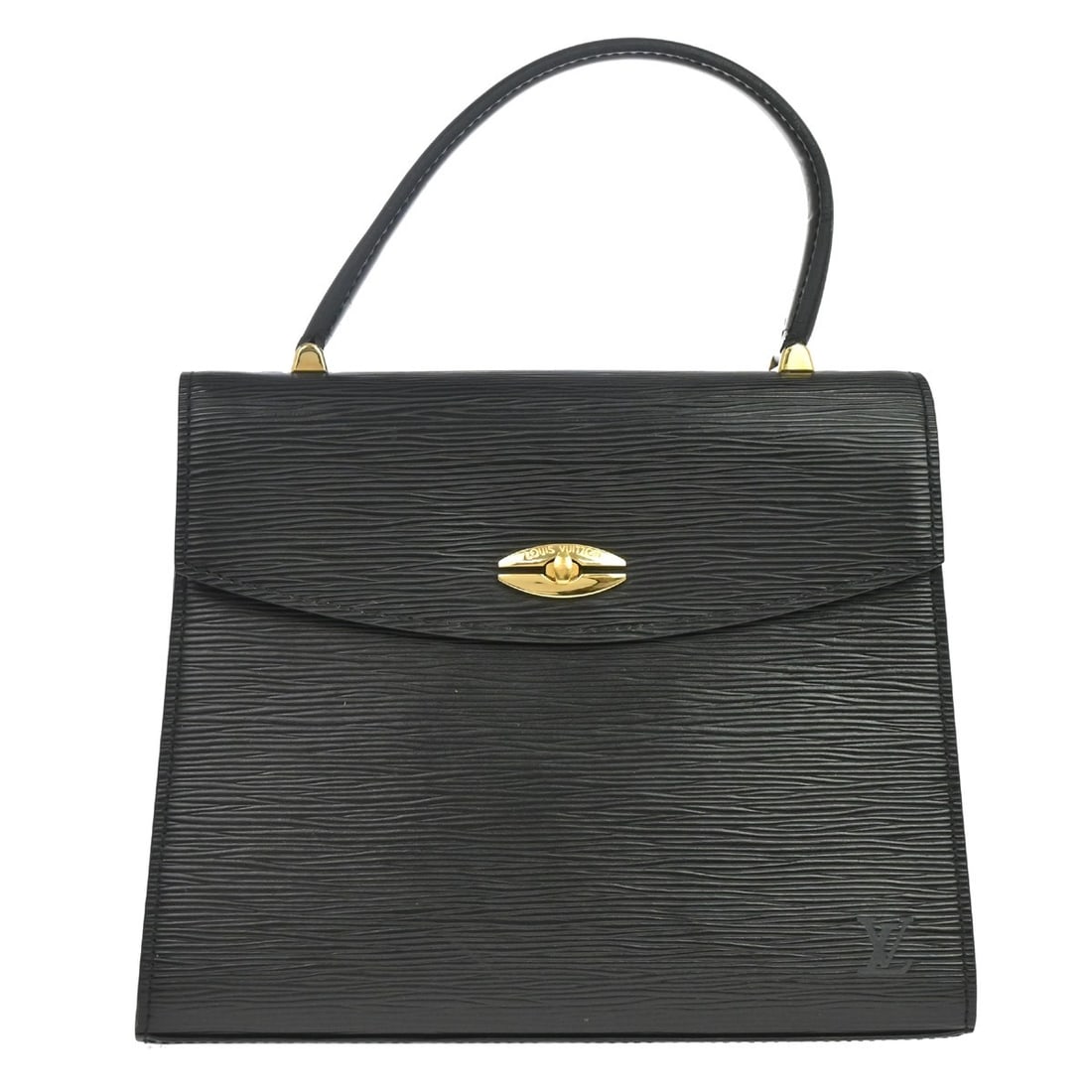 Louis Vuitton Malesherbes top handle bag in black Epi leather M52372: Louis Vuitton Malesherbes top handle bag in black Epi leather M52372 Vintage Louis Vuitton Malesherbes handbag in Epi leather with a top handle, buckle closure, and inner pocket. This women's handbag 