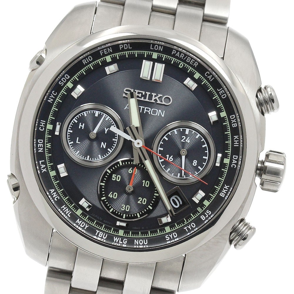 Seiko Astron Origin titanium solar radio watch SBXY027 41mm: Seiko Astron Origin titanium solar radio watch SBXY027 41mm This Seiko Astron Origin men's wristwatch, model SBXY027/8B92-0BB0, features a titanium case and bracelet with a black dial. The watch is po