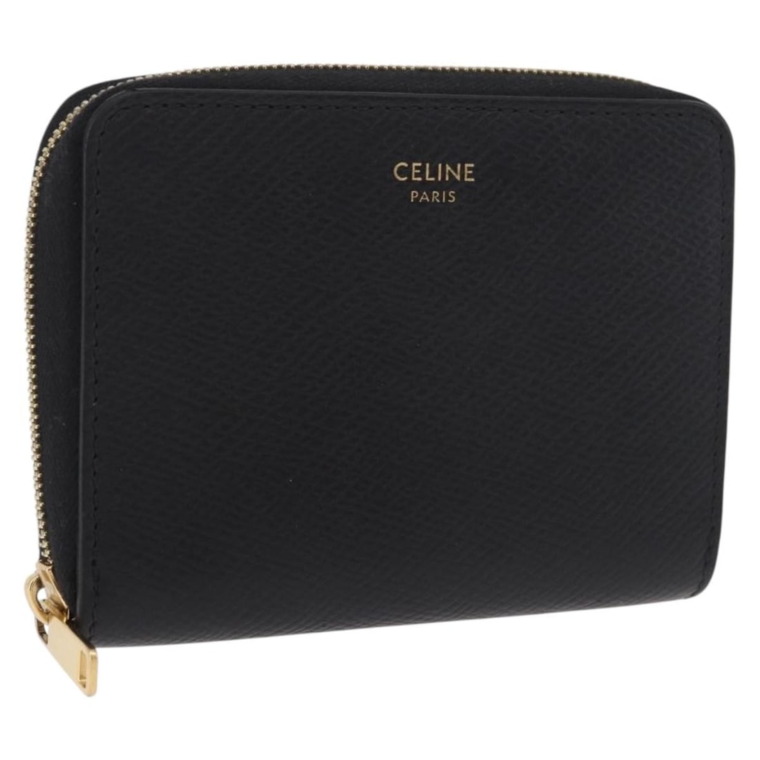CELINE Leather Compact Wallet Black Gold Round Italy (1 of 18)