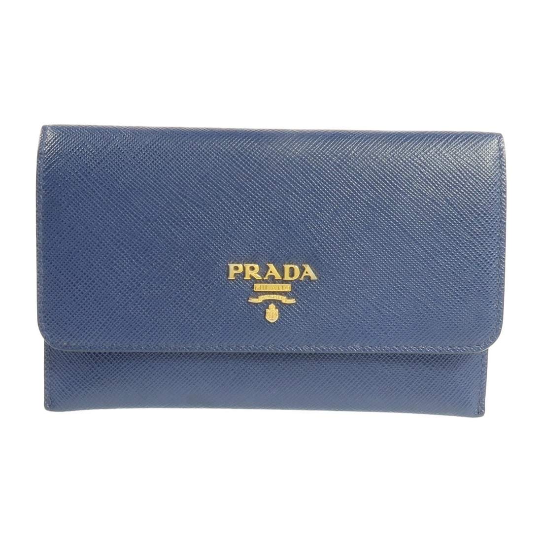 Blue Calfskin Leather PRADA Card Case Model 1MC004 with Gold Hardware: Blue Calfskin Leather PRADA Card Case Model 1MC004 with Gold Hardware This PRADA card case is crafted from blue calfskin leather and features a sleek, compact design. It is made in Italy and is design
