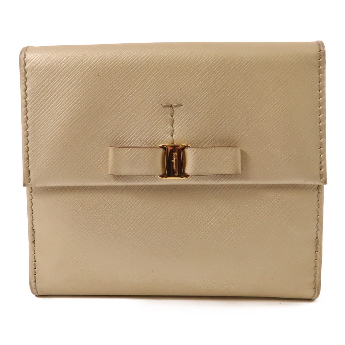 Salvatore Ferragamo Double Sided Calfskin Wallet Gold Tone: Salvatore Ferragamo Double Sided Calfskin Wallet Gold Tone This Salvatore Ferragamo double-sided wallet is crafted from calfskin leather and features gold-tone accents. Designed for women, it offers a