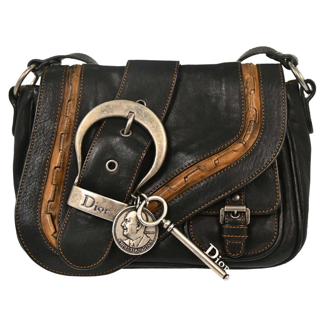 Dior Gaucho small black leather shoulder bag Italy 26-MA-0096 (1 of 18)