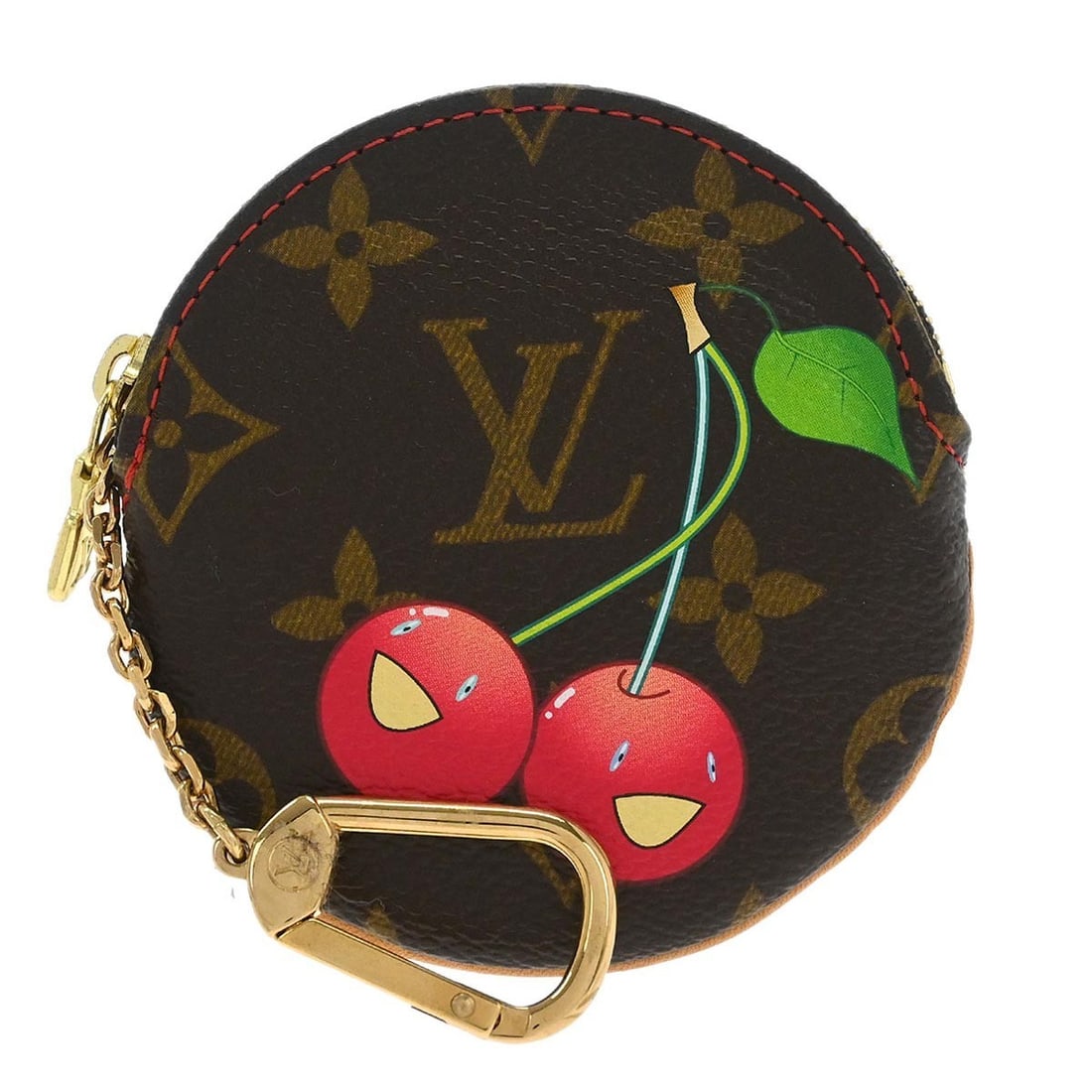 Louis Vuitton M95043 Porte Monnaie Rond Monogram Coin Purse: Louis Vuitton M95043 Porte Monnaie Rond Monogram Coin Purse Compact Louis Vuitton Cherry Porte Monnaie Rond coin purse in brown Monogram Cherry canvas with leather trim. This women's zip-around coin c