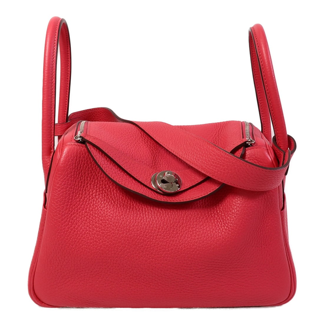 Hermes Lindy 26 Pink Calfskin Shoulder Bag PHW: Hermes Lindy 26 Pink Calfskin Shoulder Bag PHW This Hermes Lindy 26 2-way shoulder bag is crafted from Clemence calfskin leather in a vibrant Rose Extreme pink. Designed for versatility, it can be car