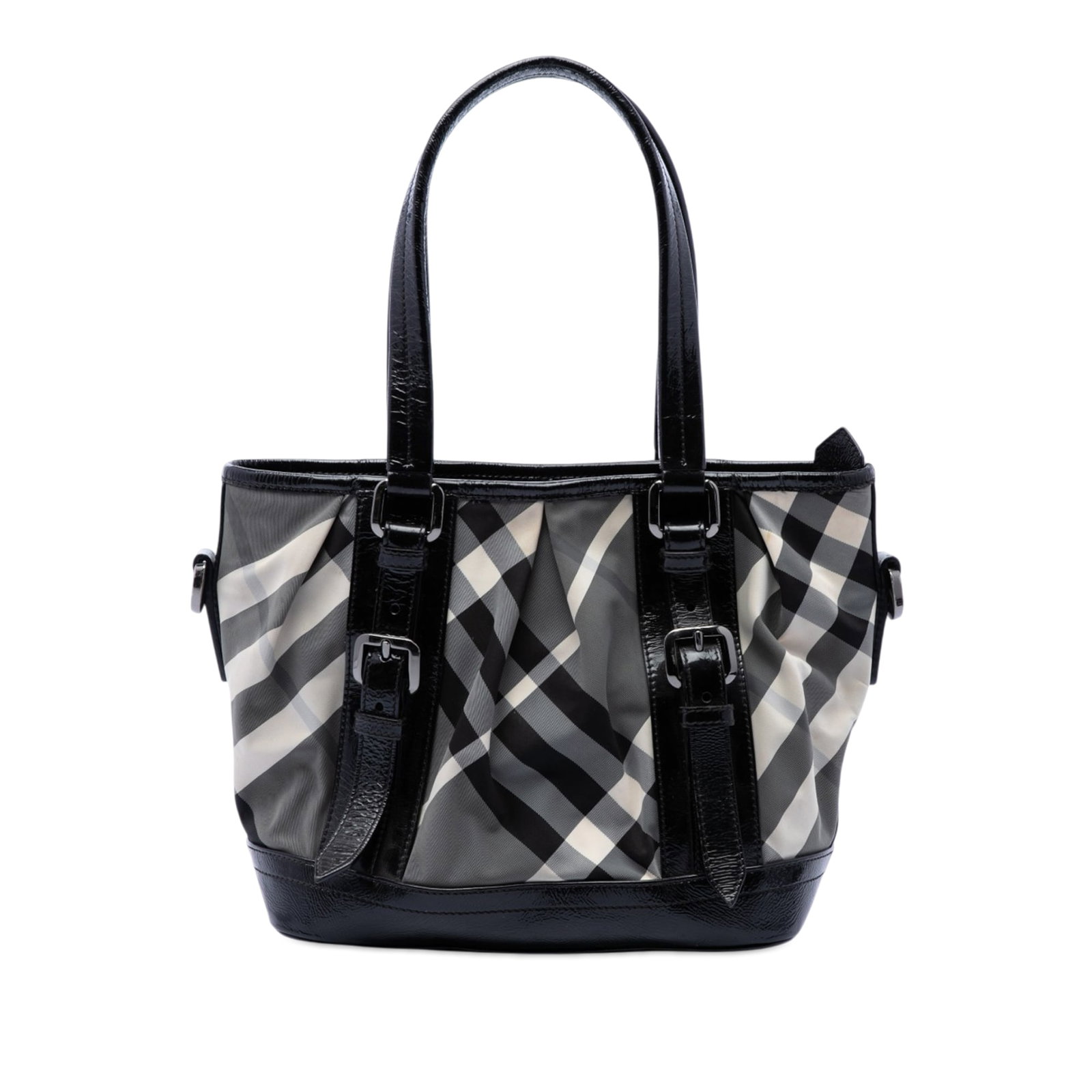 Burberry Lowry Satchel in Beat Check Nylon Patent Trim (1 of 6)