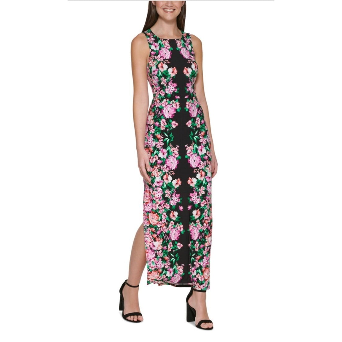 GUESS Peekaboo-Back Black Maxi Dress Size 0 Floral Print (1 of 1)