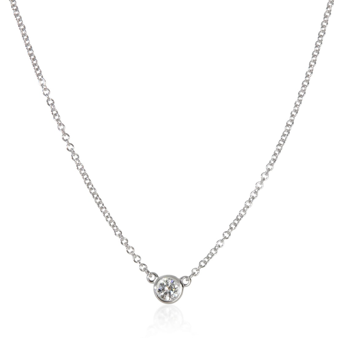 Tiffany & Co Elsa Peretti Diamond By The Yard Platinum Pendant 0.12ct: Tiffany & Co Elsa Peretti Diamond By The Yard Platinum Pendant 0.12ct Pre-owned Tiffany & Co. Elsa Peretti Diamond By The Yard pendant in platinum, featuring a round brilliant diamond. Includes the or