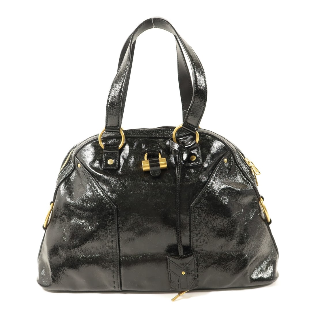 YSL Muse Black Patent Leather Shoulder Bag with Gold Hardware (1 of 18)