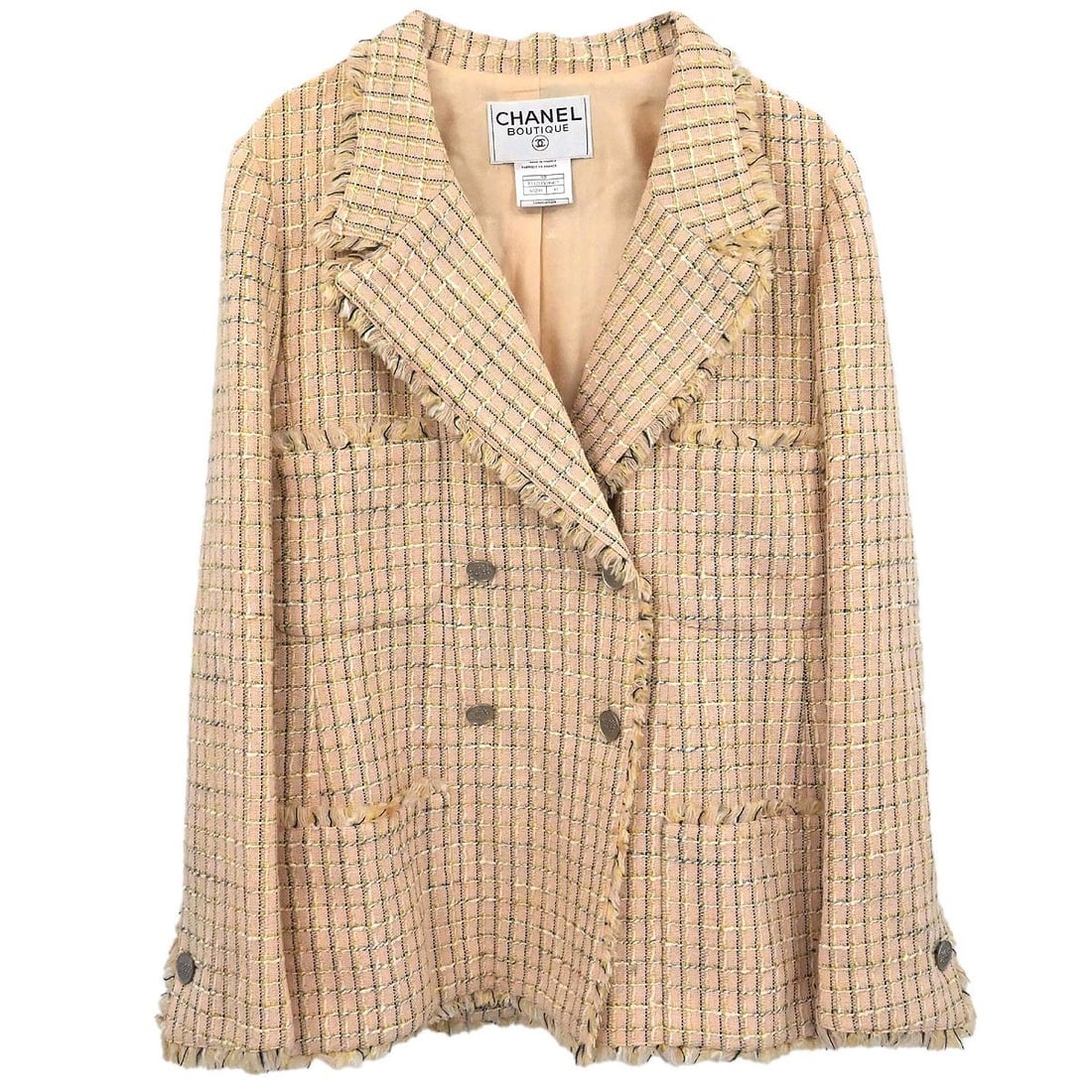 Vintage CHANEL Beige Tweed Double Breasted Jacket Size 40 (1 of 15)