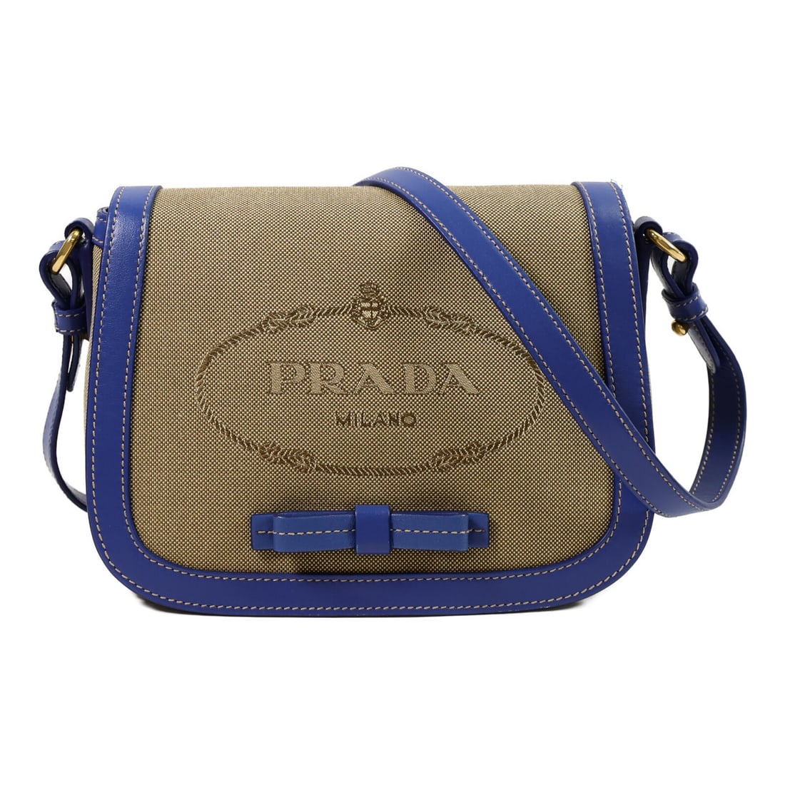 Prada 1BD190 Canvas Shoulder Bag Brown Blue GHW (1 of 14)