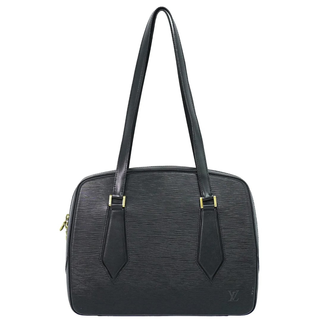 Louis Vuitton Voltaire black leather handbag: Louis Vuitton Voltaire black leather handbag Louis Vuitton Voltaire handbag in black leather. This piece is made in Spain and remains in good overall condition, showing signs of use including some wea