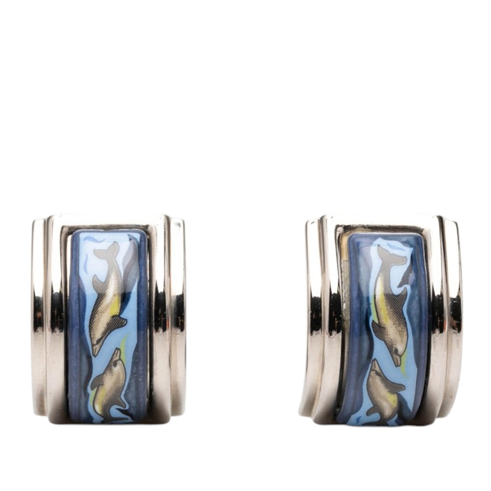 Hermes Dolphin in Sea Cloisonne Enamel Clip Earrings (1 of 4)
