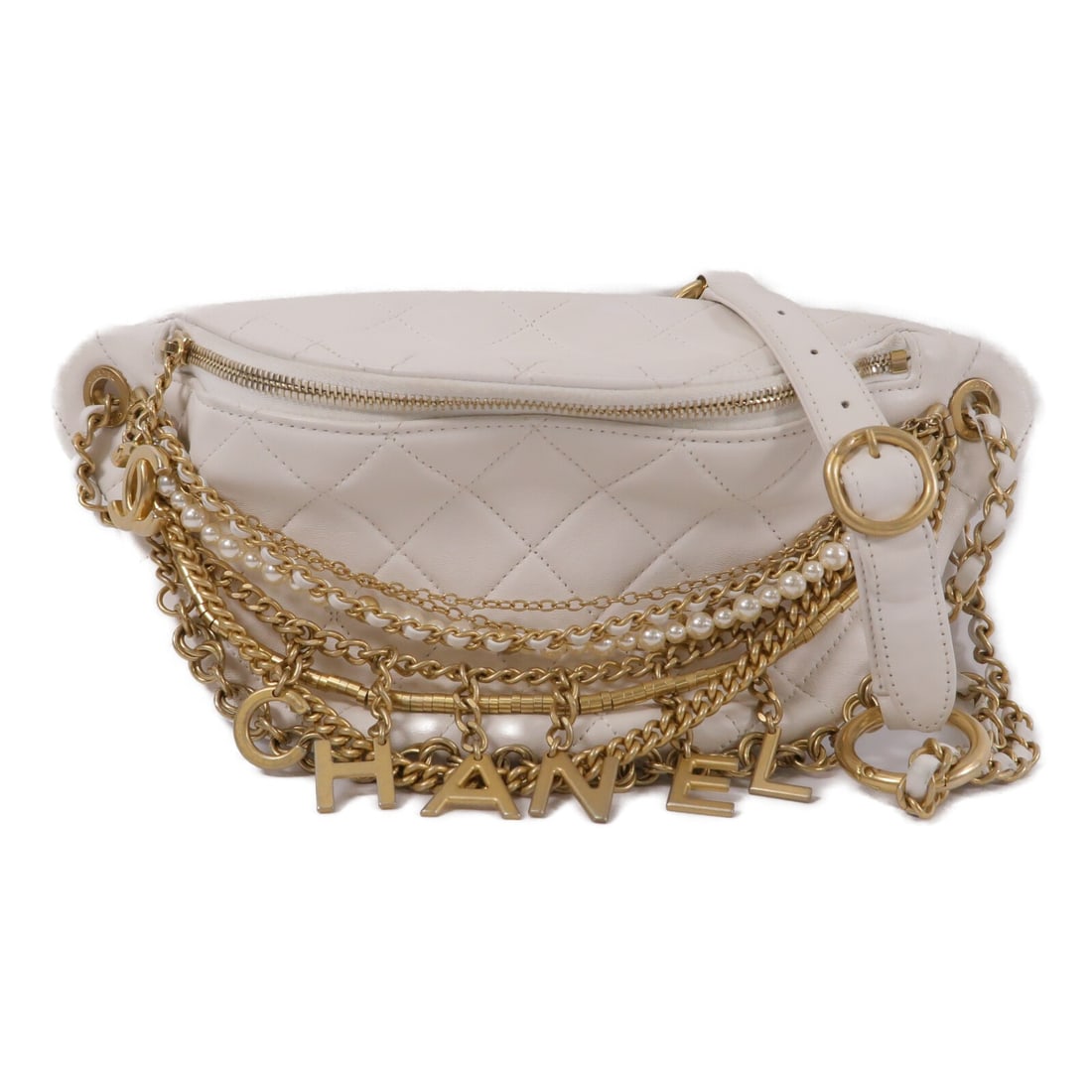CHANEL All About Chains White Calfskin Waist Bag GHW (1 of 16)
