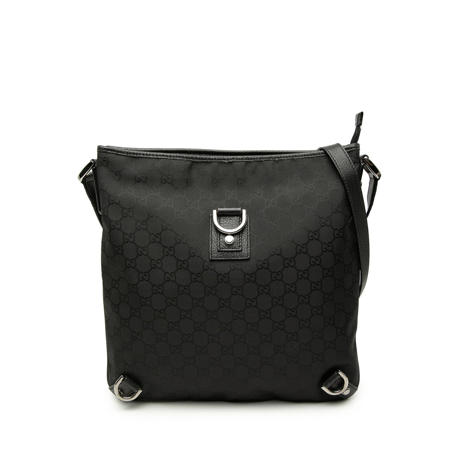 Gucci Abbey D Ring Black Nylon Crossbody Bag: Gucci Abbey D Ring Black Nylon Crossbody Bag Black Gucci GG Nylon Abbey D Ring Crossbody bag crafted with a nylon body and leather trim. It features an adjustable flat leather strap, a top zip closure