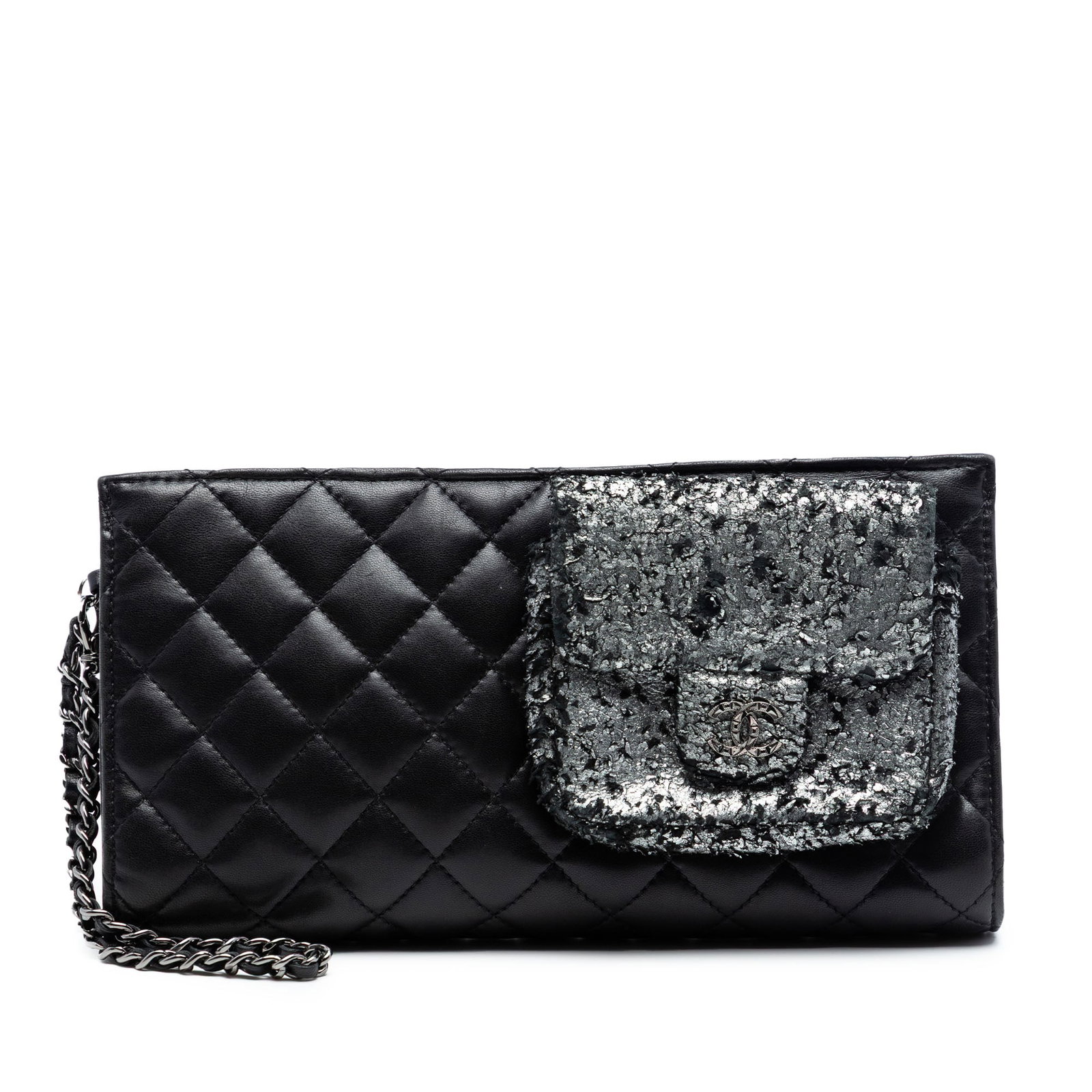 Chanel Mineral Nights Metallic Quilted Lambskin Pochette Wristlet Bag: Chanel Mineral Nights Metallic Quilted Lambskin Pochette Wristlet Bag This Chanel Metallic and Quilted Lambskin Mineral Nights Pochette Wristlet features a metallic leather body with quilted detailing