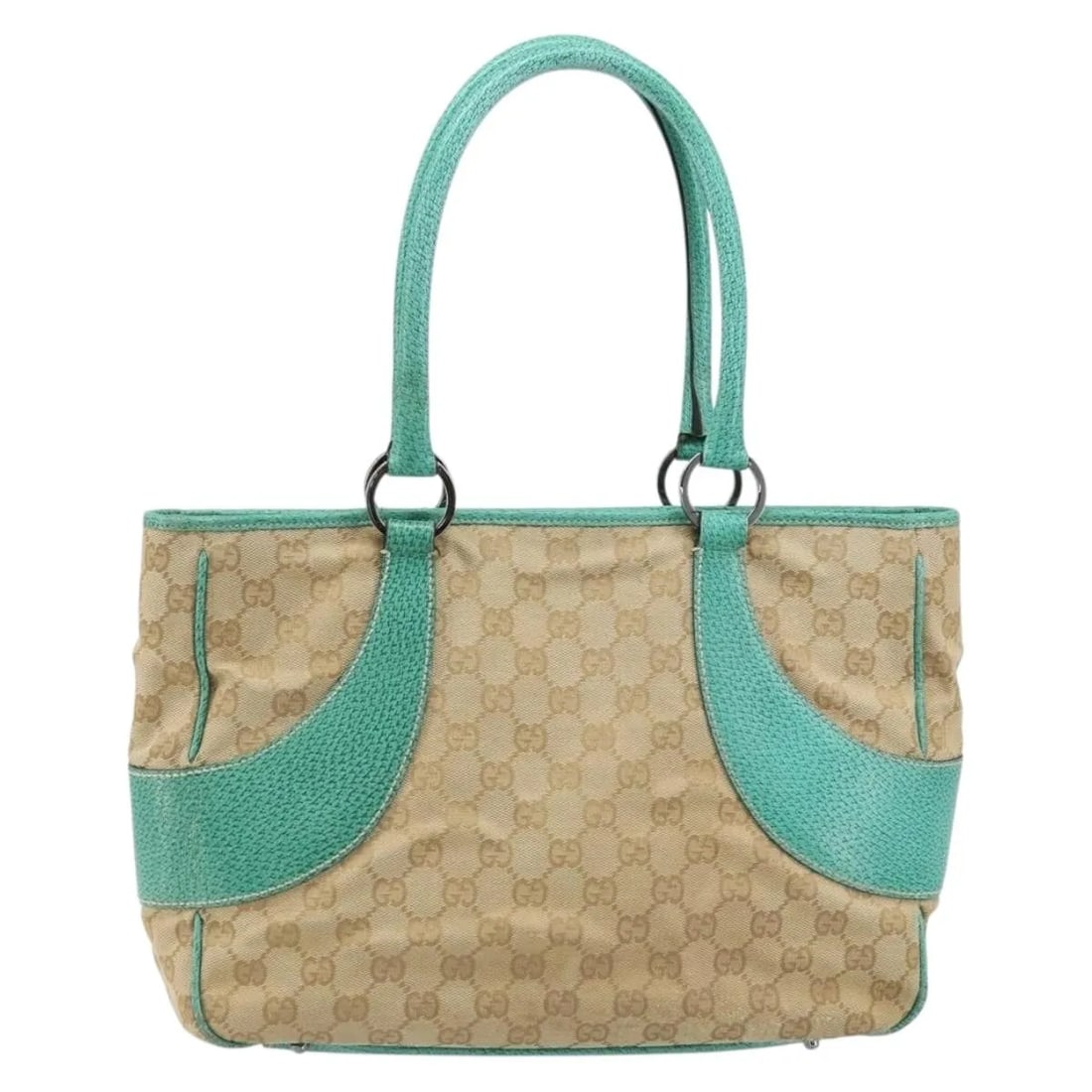 Vintage Gucci Ring Tote Beige GG Canvas and Leather Handbag: Vintage Gucci Ring Tote Beige GG Canvas and Leather Handbag This Gucci Vintage Ring Tote features the iconic GG canvas with leather accents in beige. Designed for women, the bag shows signs of wear, i