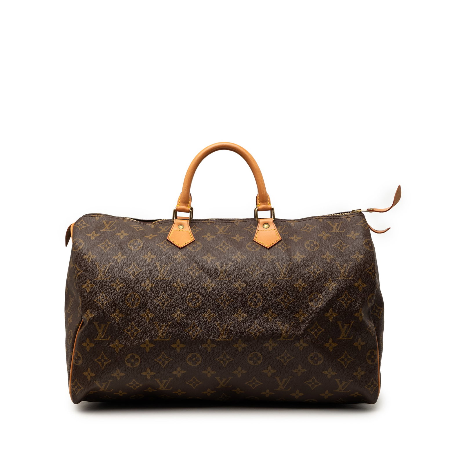 Louis Vuitton Speedy 40 Monogram Canvas Bag: Louis Vuitton Speedy 40 Monogram Canvas Bag This Louis Vuitton Monogram Speedy 40 features the iconic monogram canvas body with vachetta leather trim and rolled vachetta leather handles. The bag is fi