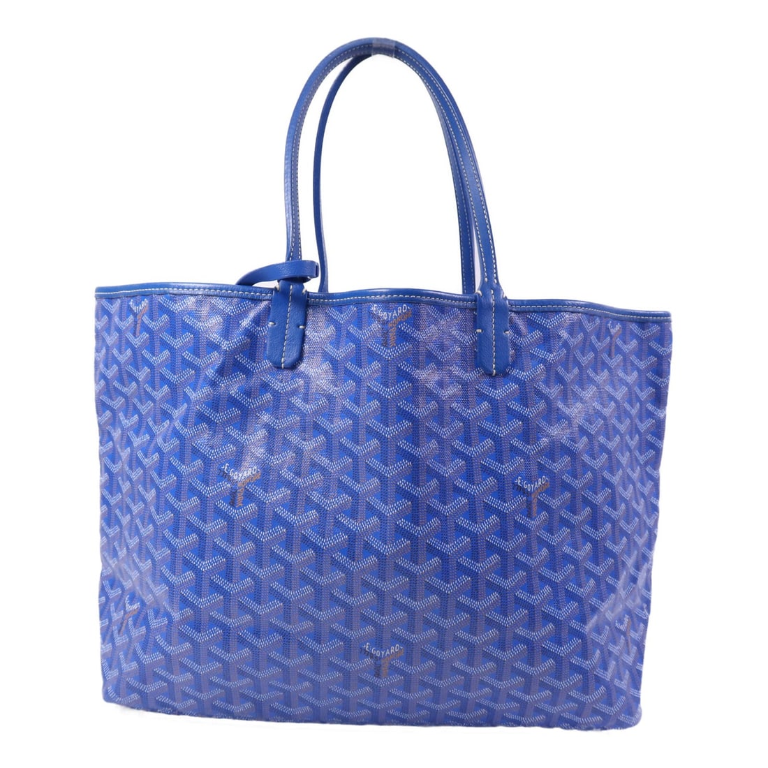 Goyard Blue Saint Louis PM Tote in Coated Canvas: Goyard Blue Saint Louis PM Tote in Coated Canvas This Goyard Saint Louis PM tote bag features a blue PVC coated canvas exterior and is designed for women. The bag offers a spacious interior and is cra
