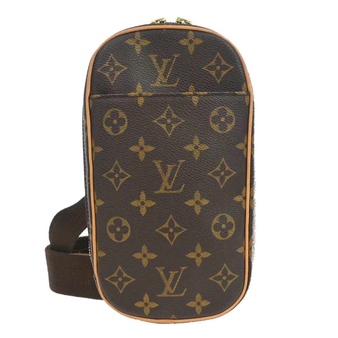 Louis Vuitton Pochette Gange Monogram Canvas Belt Bag M51870: Louis Vuitton Pochette Gange Monogram Canvas Belt Bag M51870 Vintage Louis Vuitton Pochette Gange bum bag in brown Monogram canvas with leather trim. This small unisex bag features a zip closure, brow