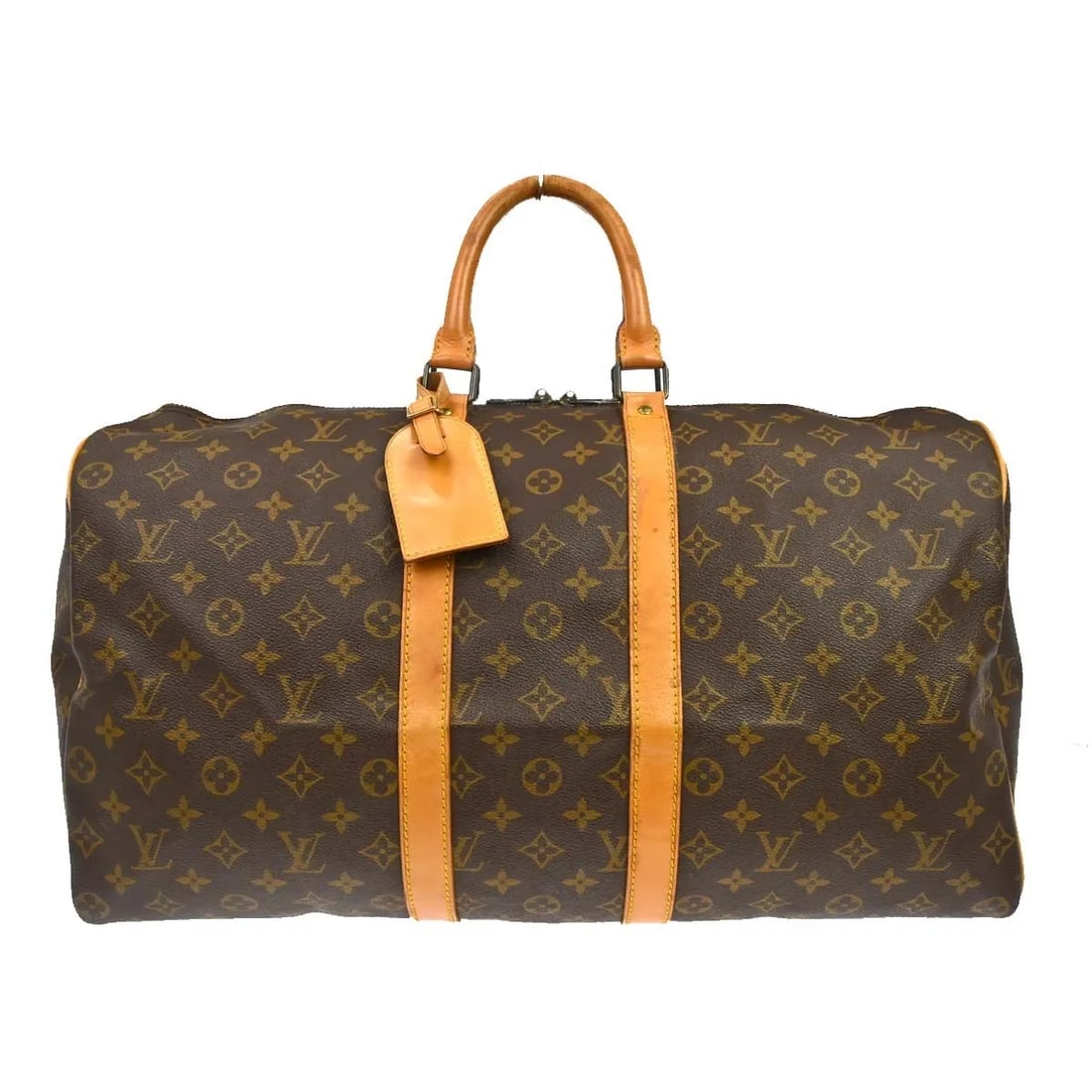 Louis Vuitton Keepall Monogram Canvas Travel Duffel 50cm: Louis Vuitton Keepall Monogram Canvas Travel Duffel 50cm This Louis Vuitton Keepall Bag features the iconic Monogram canvas and is designed for unisex use. The bag is brown and crafted from durable ca