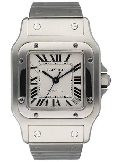 Cartier Ref. 2823 Santos Watch with Silver Dial 32mm SS: Cartier Ref. 2823 Santos Watch with Silver Dial 32mm SS Cartier Santos wristwatch featuring a silver dial and reference 2823. This watch is presented in excellent condition. Specifications Brand: Cart