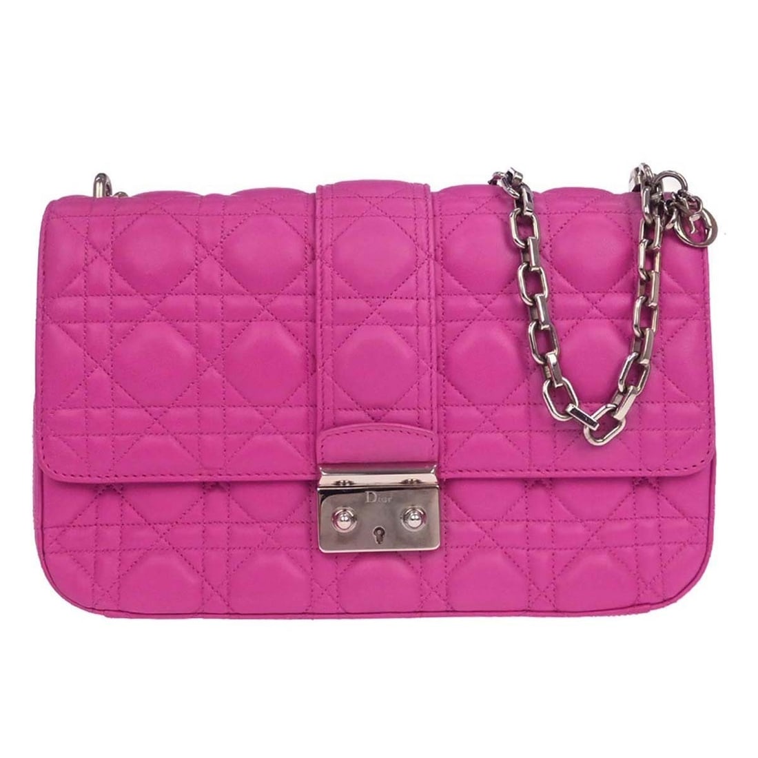 Dior Miss Dior Shoulder Bag Pink Lambskin Cannage Quilted Italy: Dior Miss Dior Shoulder Bag Pink Lambskin Cannage Quilted Italy Christian Dior Miss Dior shoulder bag in pink lambskin with the Dior Cannage quilted pattern and clasp closure. Designed with a shoulder