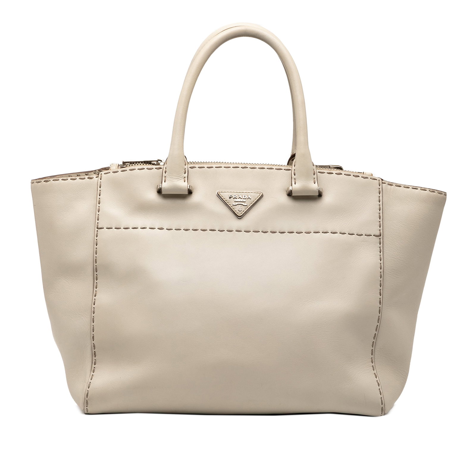 Prada City Calf Stitched Twin Pocket Satchel Brown Leather Italy: Prada City Calf Stitched Twin Pocket Satchel Brown Leather Italy The Prada City Calf Stitched Twin Pocket Satchel is a sophisticated accessory crafted from premium leather. This stylish satchel featur