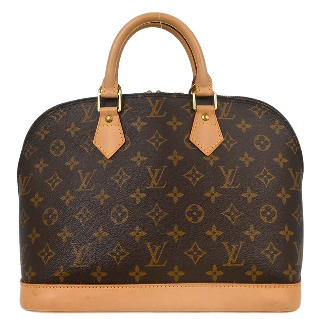 Louis Vuitton Alma Monogram Canvas Top Handle Bag M51130: Louis Vuitton Alma Monogram Canvas Top Handle Bag M51130 Vintage Louis Vuitton Alma handbag in Monogram canvas with leather trim and double handles. This top handle bag features a zip closure, brown c
