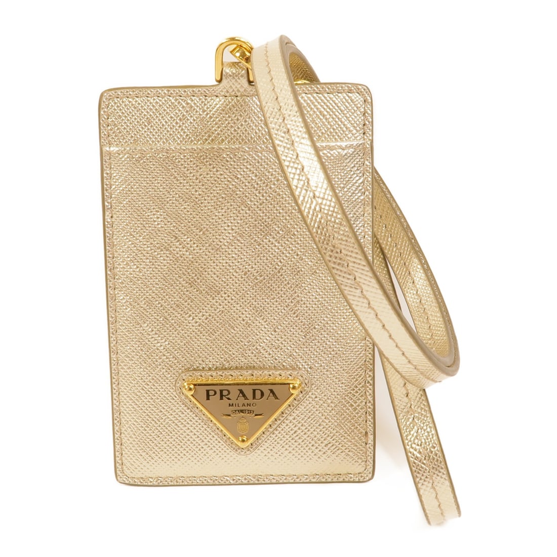 Prada Saffiano calfskin pass case gold tone (1 of 12)