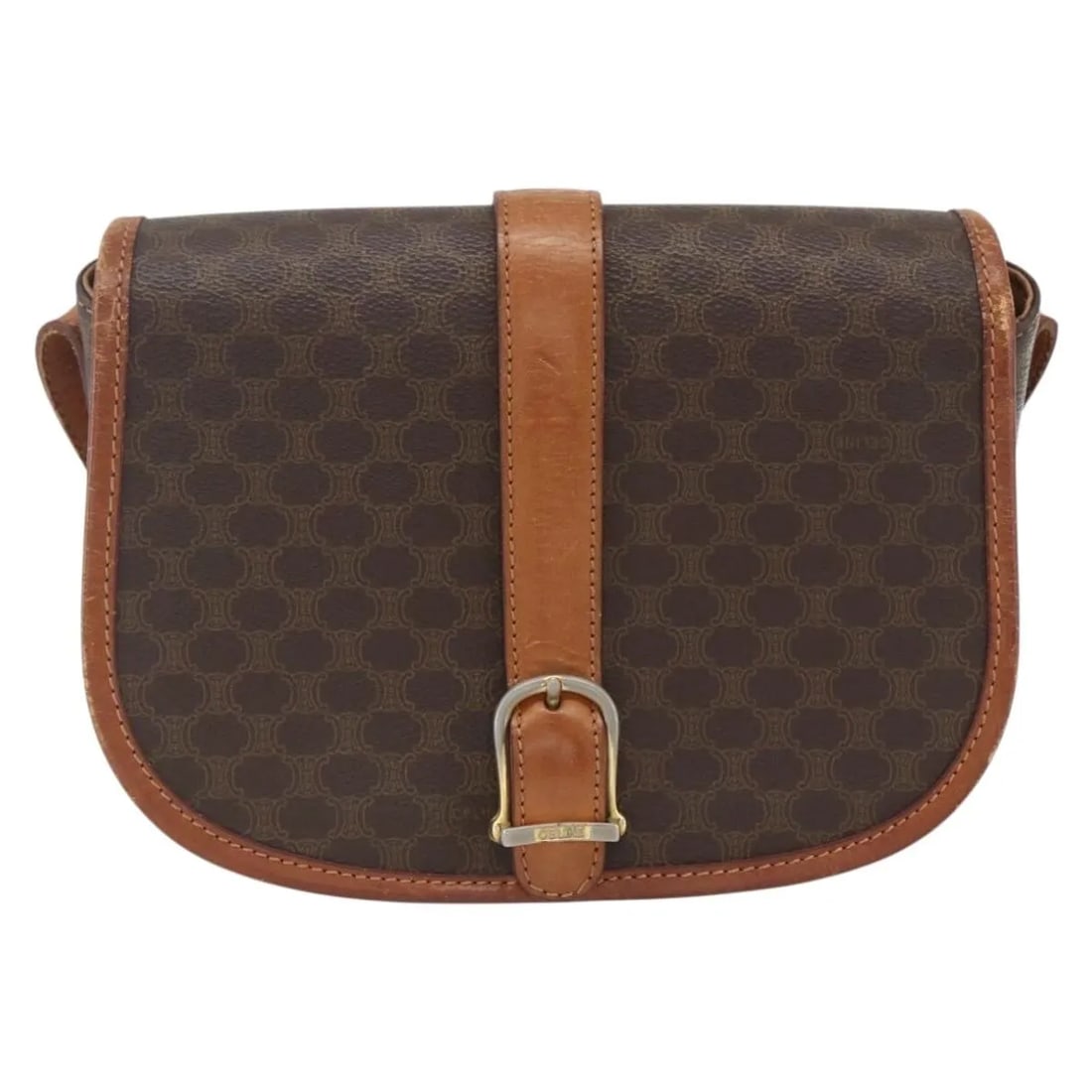 Celine Vintage Macadam Shoulder Bag Brown Canvas Leather Italy: Celine Vintage Macadam Shoulder Bag Brown Canvas Leather Italy Vintage Celine Macadam bag in brown canvas with leather trim. This unisex piece is made in Italy and shows honest vintage wear consistent