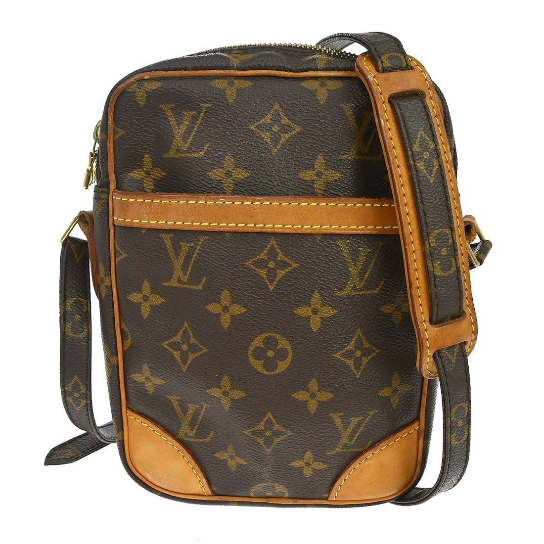 Louis Vuitton Danube Monogram Canvas Crossbody Bag M45266: Louis Vuitton Danube Monogram Canvas Crossbody Bag M45266 Vintage Louis Vuitton Danube crossbody shoulder bag in brown Monogram canvas with leather trim and an adjustable crossbody strap. This zip-top