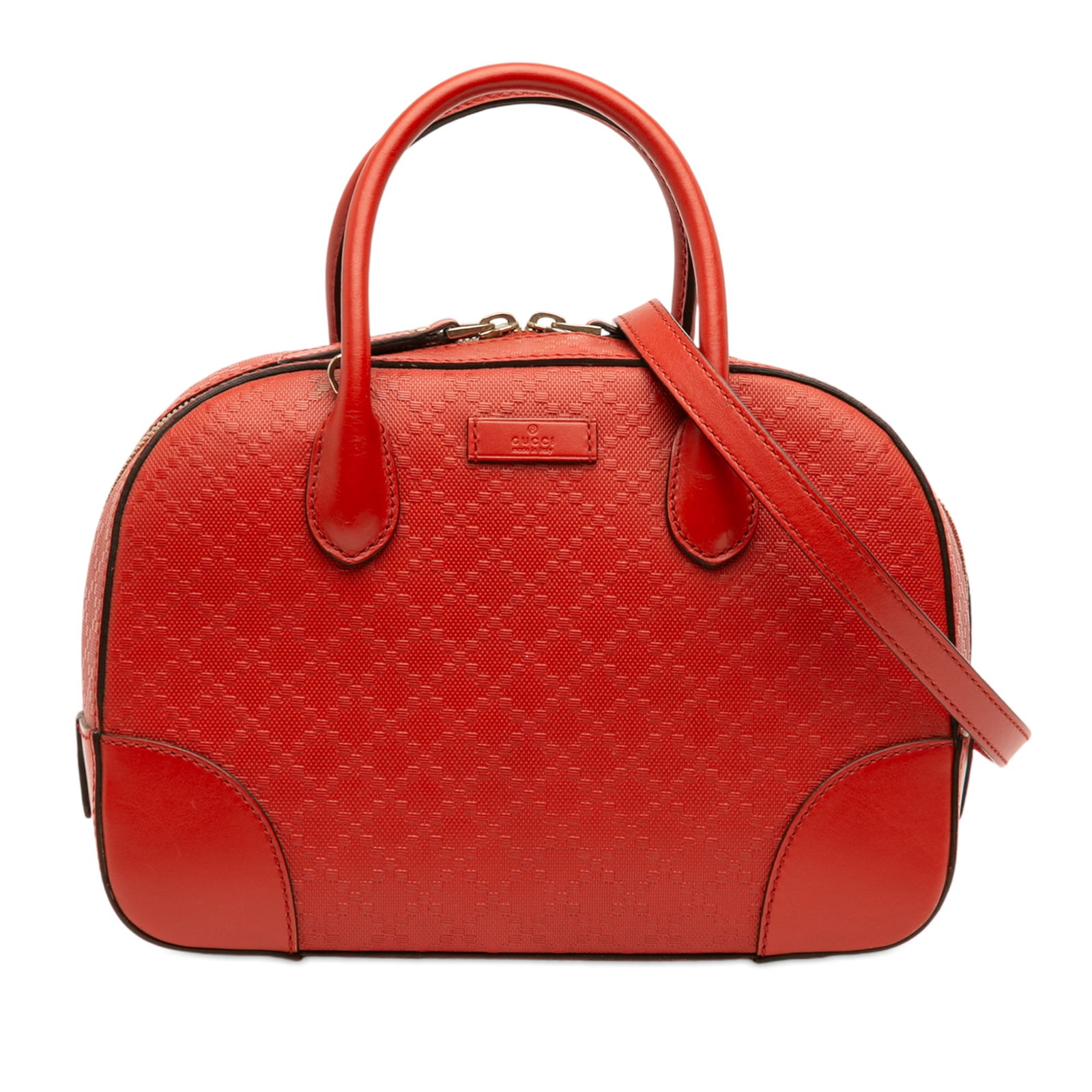 Gucci Diamante Red Leather Satchel with Embossed Pattern and Shoulder Strap (1 of 12)