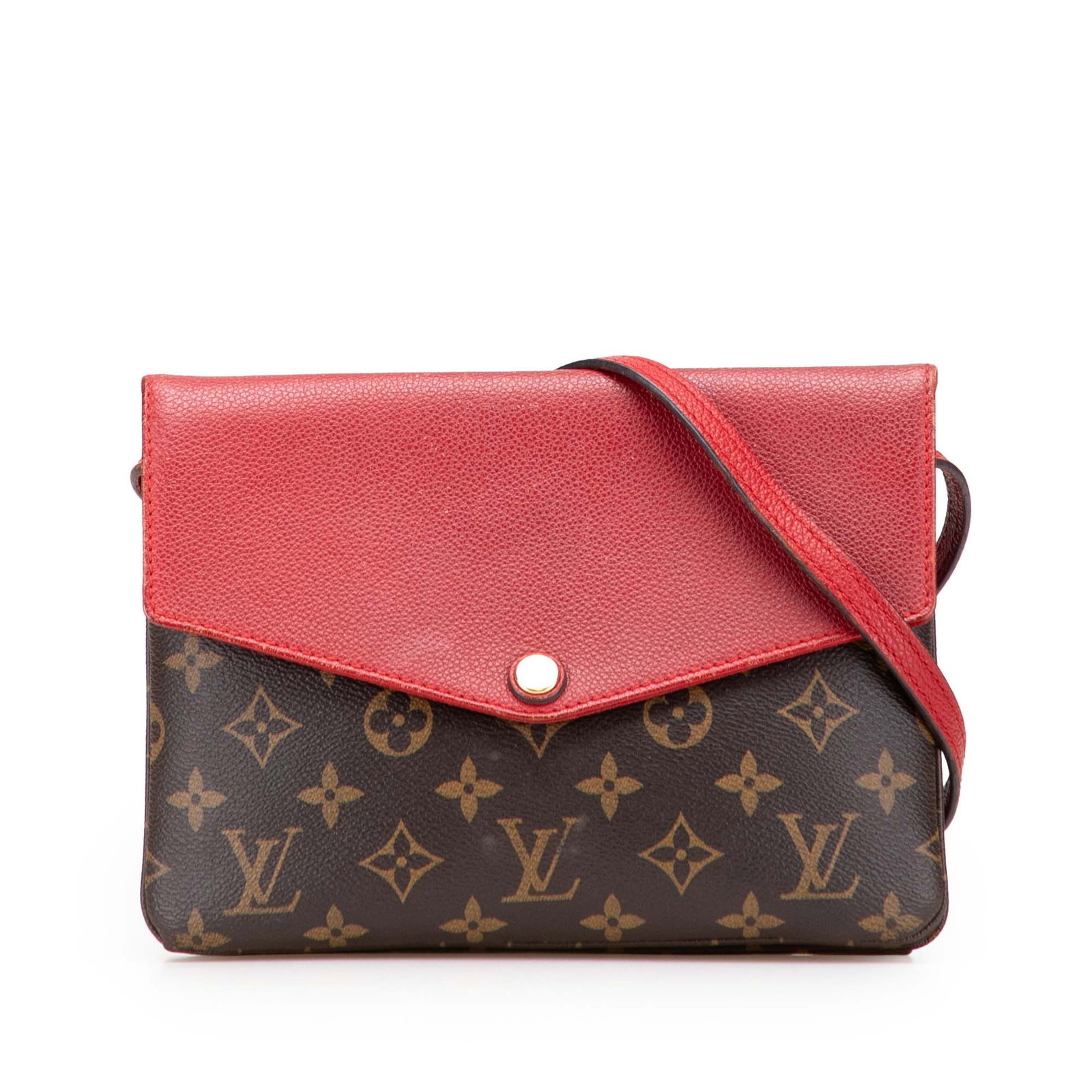 Louis Vuitton Monogram Twice Brown Canvas Bag: Louis Vuitton Monogram Twice Brown Canvas Bag This Louis Vuitton Monogram Twice bag showcases the iconic monogram canvas, complemented by a flat leather strap for comfortable wear. It features a secur