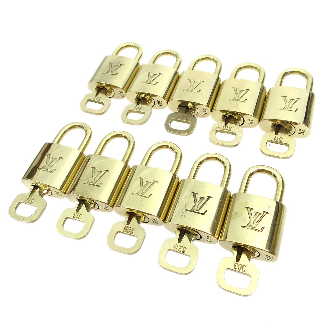 10 Piece Louis Vuitton Gold Tone Padlock and Key Charm Set (1 of 1)